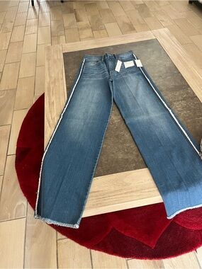 Ella Moss Blue Wide-Leg Jeans with Side Frayed Trim